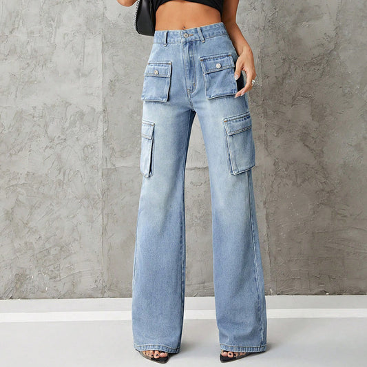 Women's Clothing High Waist Work Clothes Slimming Denim Trousers