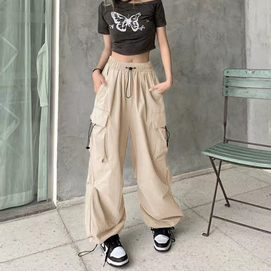 American Retro Workwear Casual Pants Straight Drooping Ankle-tied Ins