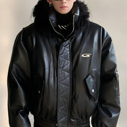 Double Layered Collar Patchwork Thickened Warm Jacket
