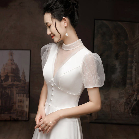 White Engagement Wedding Dress Female French Satin Light Wedding Dress