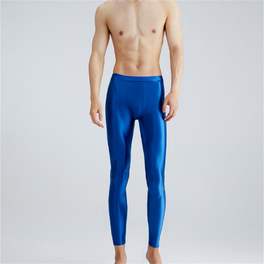 Men's Quick Dry Oil Gloss Spandex Breathable Stretch Fitness Nine Pants