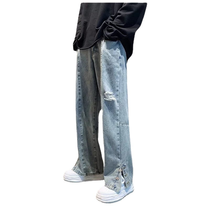 American Letter Embroidered Jeans High Street Fashion Brand Hip Hop Straight-leg Pants