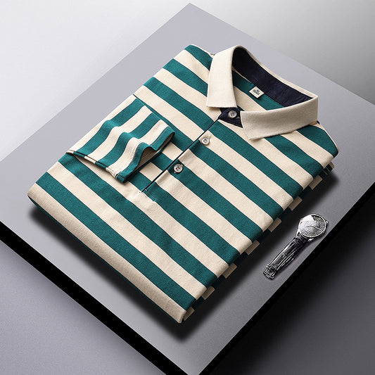 Men's Long-sleeved T-shirt Striped Tb Cotton Lapel
