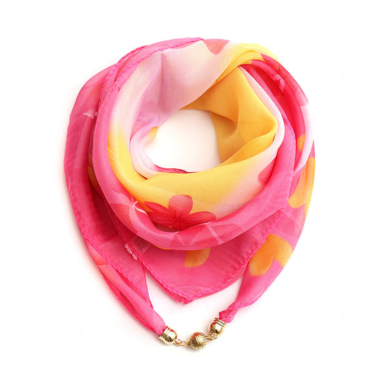 Two Colors Golden Ball Chiffon Magnetic Buckle Silk Scarf