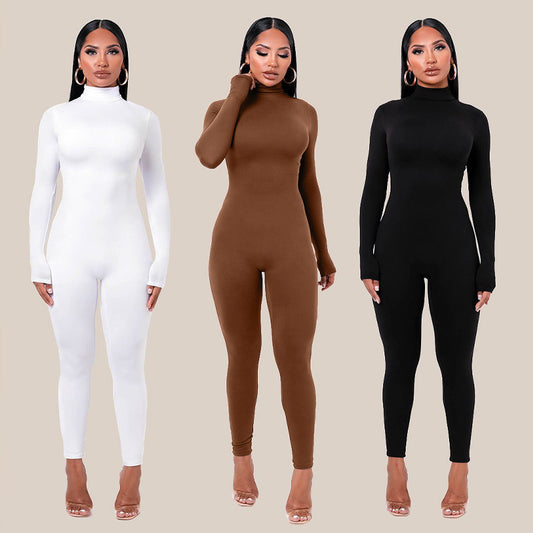 Autumn And Winter Solid Color Tight Long Sleeve Fleece-lined Yoga Jumpsuit
